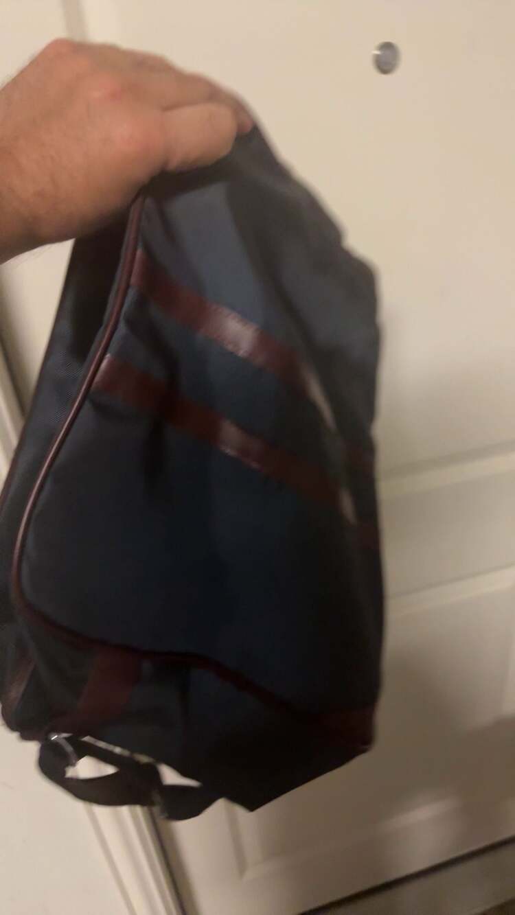 Oscar de la Renta Navy Nylon Travel Duffle Bag with Maroon Leather Trim